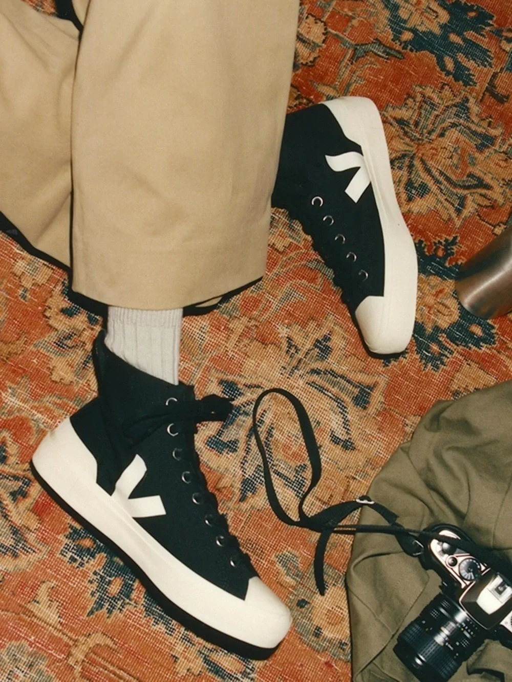 VEJA Wata II High Top Canvas Sneakers in Black/Pierre